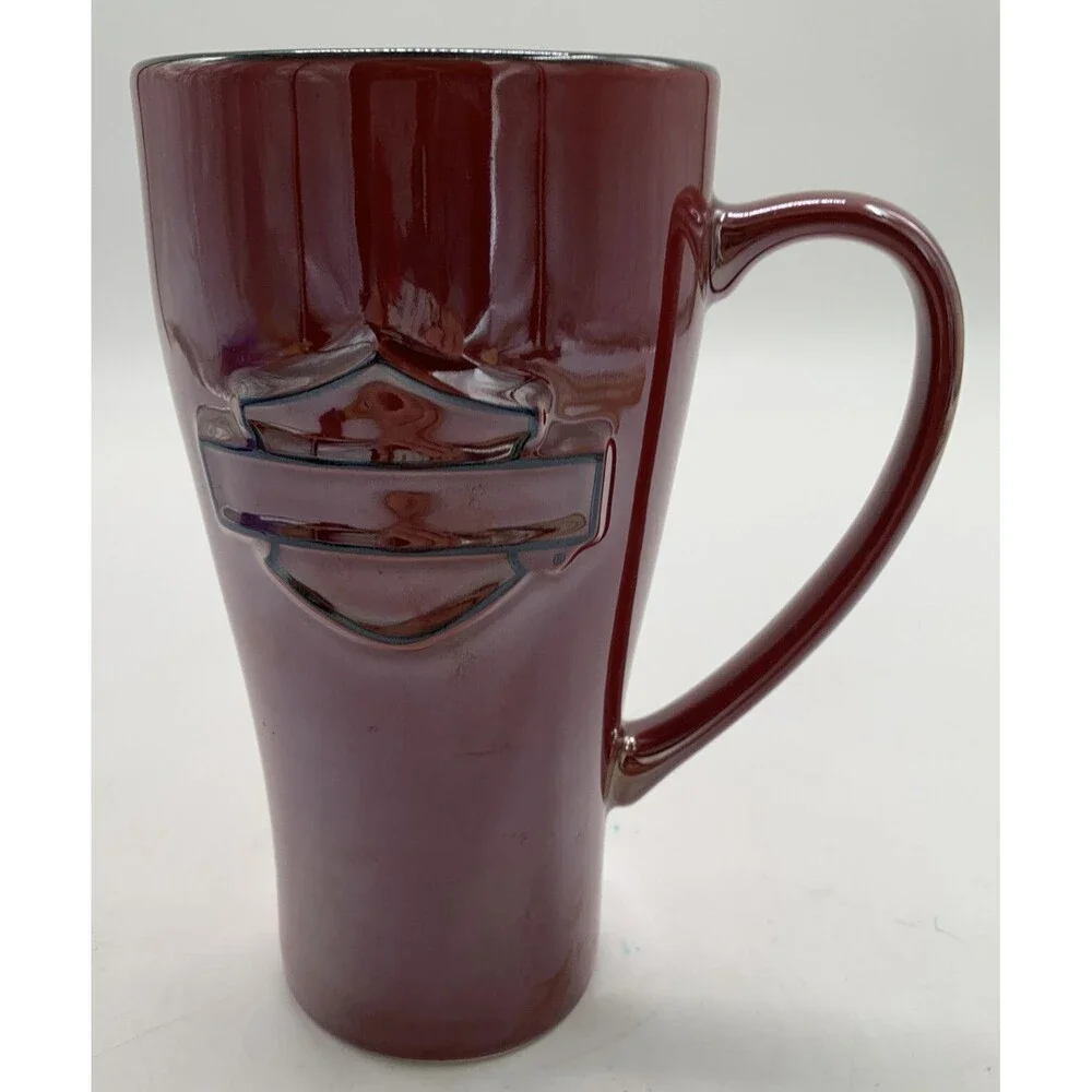 Harley-Davidson Motorcycles Red Pearlized Ceramic Mug 6.25” Tall EUC
